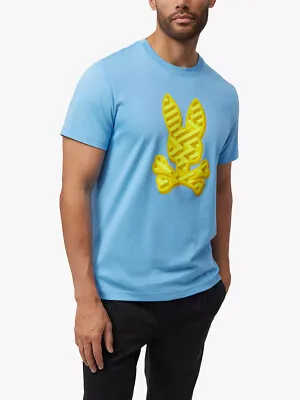 Buy Psycho Bunny Mens T-Shirt Pisani Graphic Logo Printed Cotton Tee In Sky Blue • 49.99£