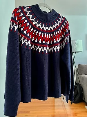 Buy J.Crew Women Wool Large Dark Blue Sweater With Red/pink Pattern • 9.95£
