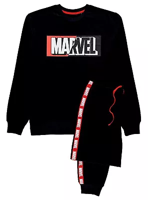 Buy Marvel Men’s Slogan Print Long Sleeve Black Cotton Top&Pyjama Set PJS George New • 26.99£