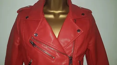 Buy Red Faux Leather Biker Jacket Pull & Bear New Size (s) Punk Alt Lots Of Zips • 25£