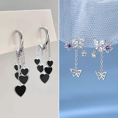Buy 925 Sterling Silver Long Heart Butterfly Drop Dangle Earrings Women Jewellery UK • 3.99£