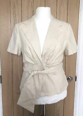 Buy ARTIGIANO Linen Beige Natural Belt Collar Short Sleeve Summer Jacket Size 16 • 18.99£