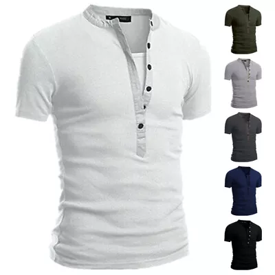 Buy Mens Summer Tops Front Placket T Shirts Men Short Sleeve Beach Casual V Neck • 10.99£