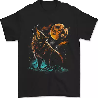 Buy A Wolf Howling With The Moon At Night Mens T-Shirt 100% Cotton • 10.49£