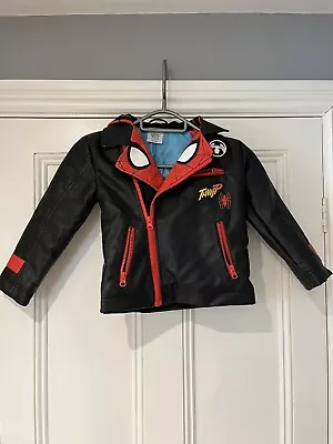 Buy Disney Marvel Spider Man Jacket Age 4 Faux Leather Hooded Jacket • 14.99£
