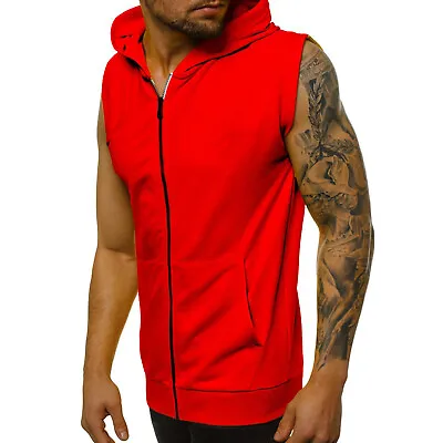 Buy Mens Casual Sleeveless Hoodies Zip Up Sweatshirt Workout Fitness Hooded Tank Top • 23.53£