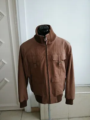 Buy Men Bomber Jacket Real Leather Hi-Neck Gents Casual Tan/Brown Medium Top UK • 44.99£