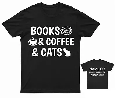 Buy Books And Coffee And Cats T-Shirt   Bibliophile Lover Nerd Club Page Turner Book • 13.95£