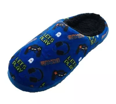 Buy Boys Slippers Game Gaming Girls Kids Gamer Mule Slip On Size 11 - 6 Junior Blue • 11.85£