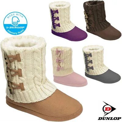 Buy Ladies Dunlop Slippers Women Knitted Boots Winter Warm Fur Booties Cosy Size • 14.99£