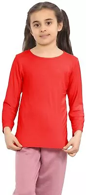 Buy Girls Long Sleeve Top Plain Kids Round Neck Basic Stretch Jersey School T-Shirt • 4.78£