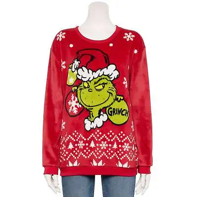 Buy The Grinch Christmas Sweatshirt Plush Shirt Women's Juniors S Teen Dr. Seuss Red • 27.89£