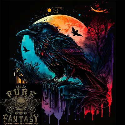 Buy A Crow With A Fantasy Moon Mens Cotton T-Shirt Tee Top • 10.98£