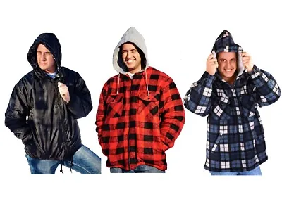 Buy Mens Reversable Lumberjack Check Jacket Water Resistant Hooded Fleece Work Coat • 7.95£