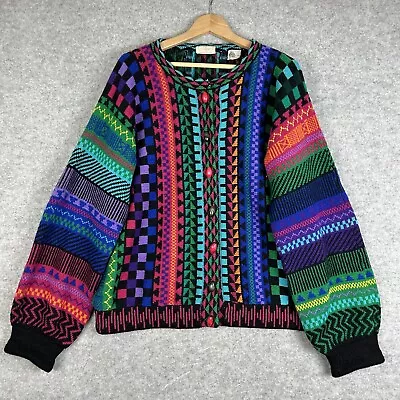 Buy Vintage Crazy Pattern Cardigan Womens Large 100% Wool Knitted Jumper Jacket B2 • 29.95£