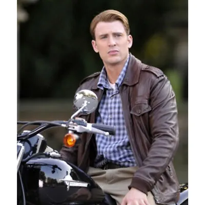 Buy Men's Captain America Style Real Brown Vintage Motorcycle Cowhide Jacket Leather • 105.20£