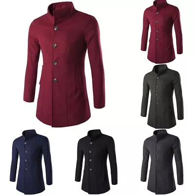 Buy Dark Gray Slim Fit Men's Winter Office Jacket Overcoat Long Sleeve Trench Coat • 29.45£