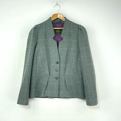 Buy House Of Bruar Tweed Jacket Womens 14 Green Blue Check Wool Short Country Blazer • 65£