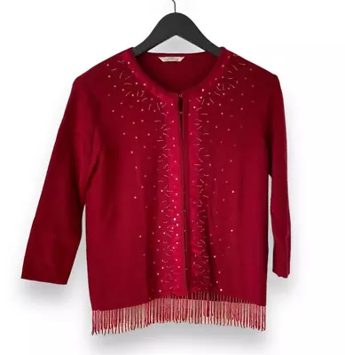 Buy St Michaels M & S Cardigan Red Women's UK 14 Wool Blend Bead Sequins Vintage • 18.99£