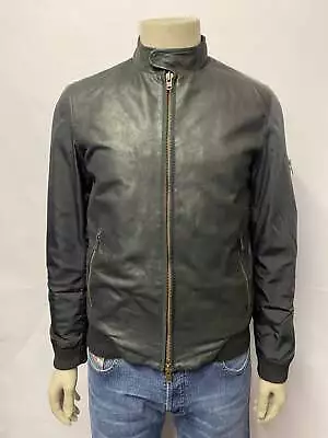 Buy Trussardi Jeans Men's Black Leather Panelled Slim-fit Bomber Jacket Small • 70£