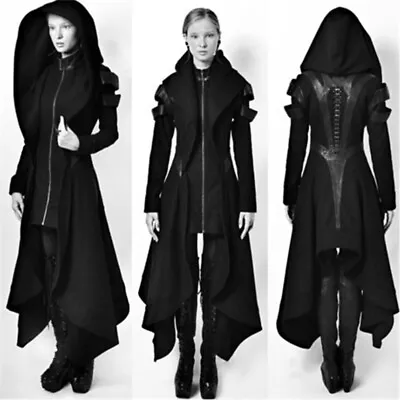 Buy Vintage Women's Irregular Black Hoodie Punk Gothic Role Play Steampunk Jacket Co • 40.26£