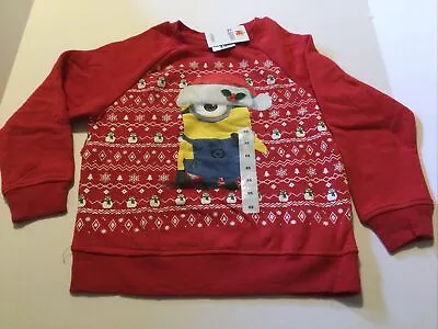 Buy Minions Christmas Holiday Red Sweatshirt Boys Girls Kids NEW XS 4-5 • 11.05£
