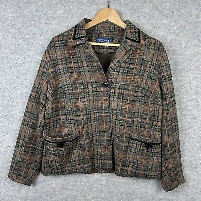 Buy Vintage 90s Jean Jerrard Knitted Check Brown Blazer Jacket Womens UK 20 B42 H44 • 11.33£