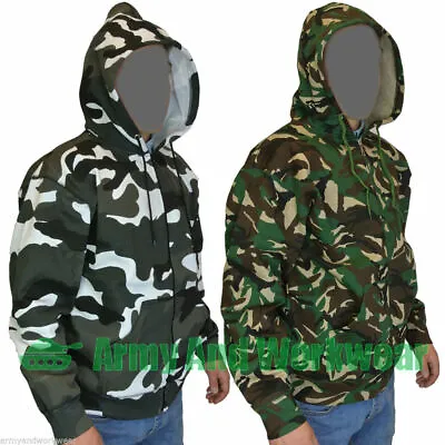 Buy Mens Camouflage Military Army Print Combat Hoody Camo Fleece Sweat Top Full Zip • 12.99£