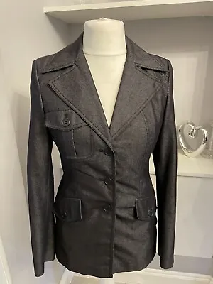 Buy Karen Millen Dark Silver Grey Denim Fitted Jacket Size 12 Y2K • 16.99£