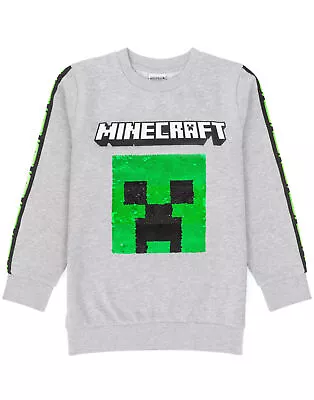 Buy Minecraft Kids Sweatshirt Sequin Creeper TNT Grey Gamer Jumper Hoodie • 17.99£