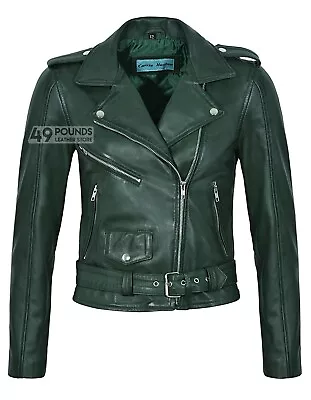 Buy Ladies Leather Jacket Slim Fit Biker Rock Top Real LEATHER Jacket MB124 • 41.65£