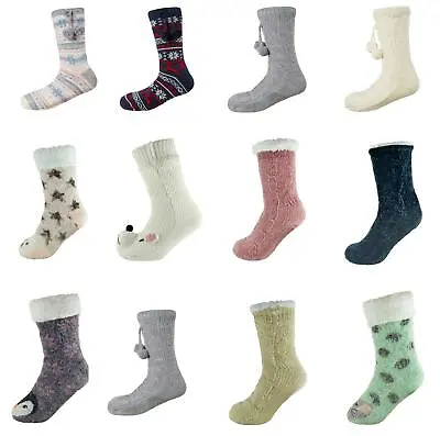Buy Womens Chunky Lounge Slipper Socks Boots Fluffy Lining Non Slip Soles Gift 4-8 • 6.95£