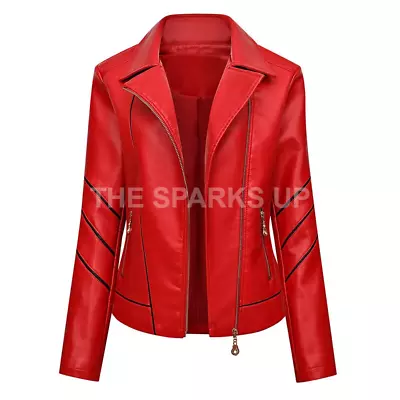 Buy Red Women Casual Biker Motorcycle Outwear Party Wear Genuine Leather Jacket • 109.99£