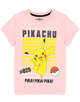 Buy Pokemon T-Shirt Girls Kids Pikachu Character Game Short Sleeve Pink Top • 10.99£