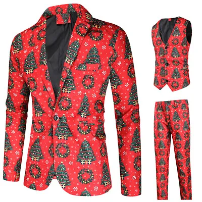 Buy Adult Xmas Jacket Vest Red Mens Christmas Suit Funny Bachelor Pants Party Suit • 25.66£