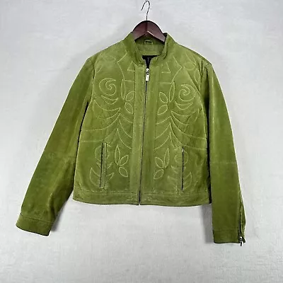 Buy Vintage Bernardo Jacket Womens Medium Green Leather Jacket Embroidered Full Zip • 43.43£