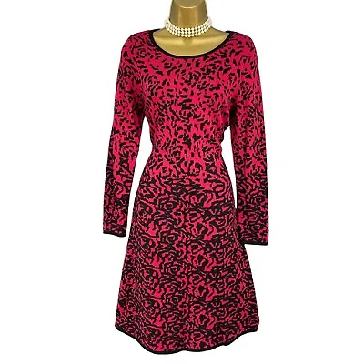 Buy MONSOON Jumper Dress Size 12 Pink Cerise Black Stretch Knit Knitted WOOL Mix • 28.99£
