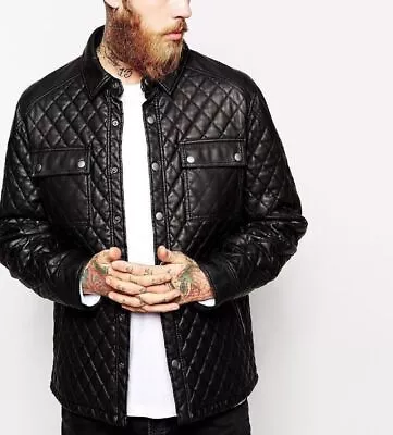 Buy Men's Leather Jacket Biker Motorcycle Quilted Style Real Lambskin Leather Jacket • 99£