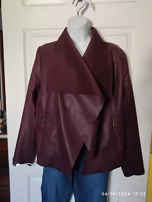 Buy Catherine Malandrino Women Open Front Cardigan Jacket Wine Berry M Faux Leather • 38.91£