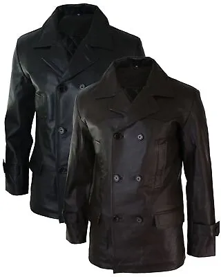 Buy Mens 3/4 Double Breasted Real Leather Dr Who Kreigsmarine Uboat Jacket • 148.49£