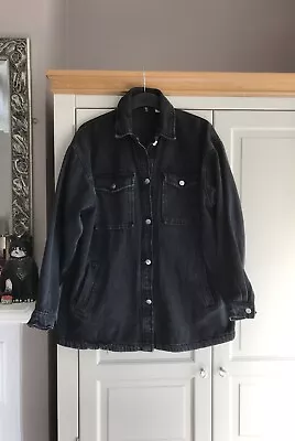 Buy H&M Black Oversized Denim Jacket / Shacket Size S 8 10 12 Spring Summer • 4.99£