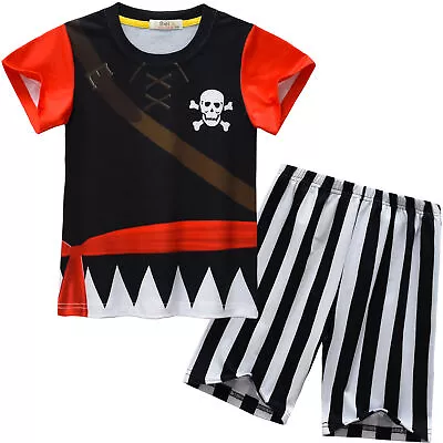 Buy Kids Boys Skull Pirate Pyjamas Set Cosplay Costume Cartoon T-shirt+Shorts Outfit • 13.69£