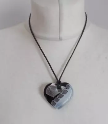 Buy Costume Jewellery Statement Necklace Black White Silver Tone Glass Heart Pendant • 7.85£