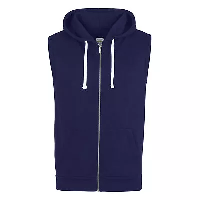 Buy AWDis Just Hoods Mens Sleeveless Zip Hoodie Jacket Pockets 2clrs 5szs RW3480 • 6.59£