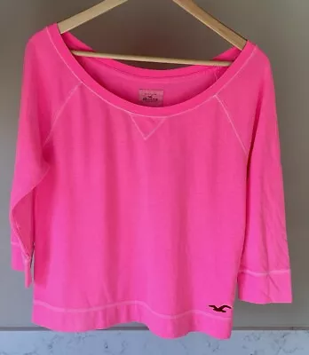Buy Hollister Ladies Bright Pink Boat Neck T-Shirt Size S • 7.50£