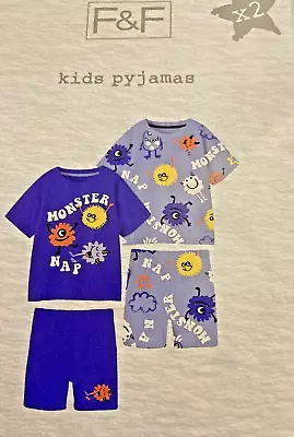 Buy Packaged Age 5-6 Yrs F&f Monster Short Pyjamas X 2 Free Post • 9£