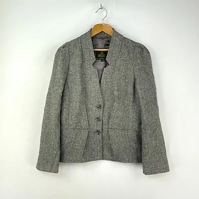 Buy House Of Bruar Tweed Jacket Womens 10 Grey Herringbone Short Country Blazer • 65£