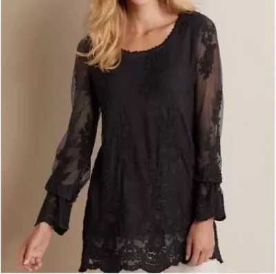 Buy Soft Surroundings Violeta Black Lace Overlay Long Sleeve Blouse Size L • 42.63£
