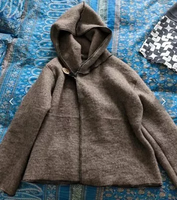 Buy Brown 100% Wool Cape / Poncho / Jacket With Hood, Italian Brand, UK Size 12 • 30£