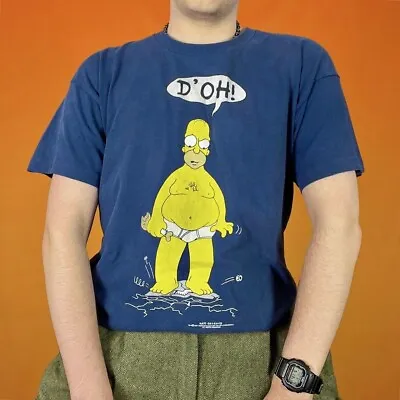 Buy Vintage Homer Simpson D'Oh Graphic T-Shirt Simpsons Single Stitch Cartoon TV 90s • 20£
